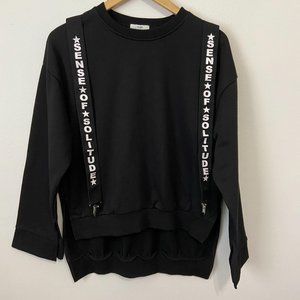 Diu Diu Black High Low Sweatshirt with Suspenders Size M